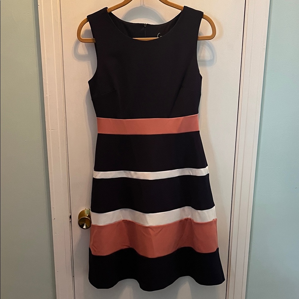 Coral/Navy/White Flared Knee Length Dress Size 6